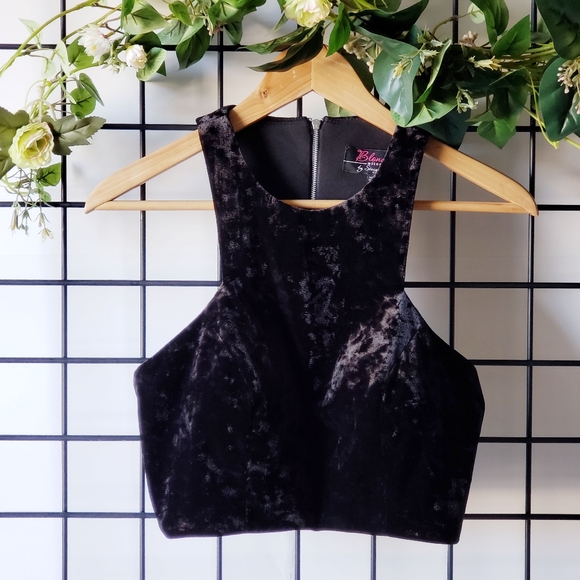 Blondie Nites Black Velvet Dressy Crop Top - Picture 1 of 6